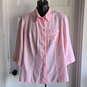 CJ Banks Shirt Womens 1X Pink Button Up 3/4 Sleeve Lightweight Top